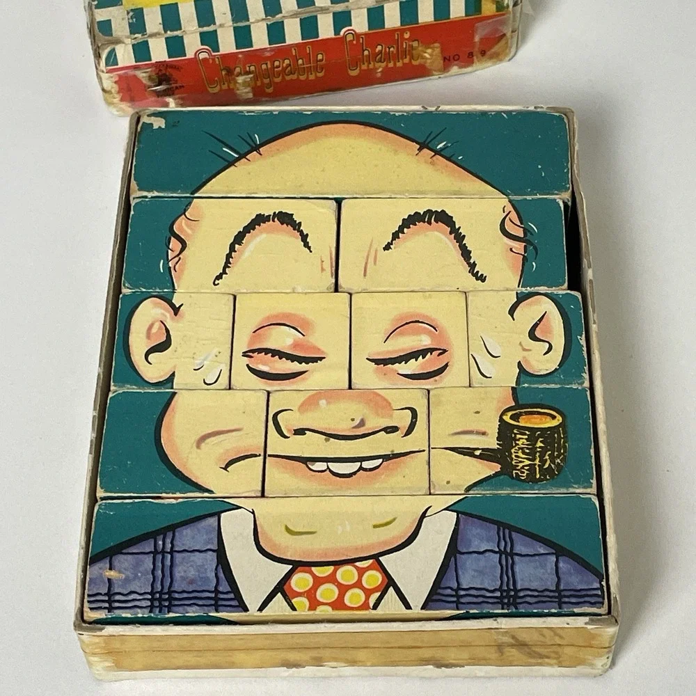 Changeable Charlie Wood Block Vintage 1948 Puzzle Game American Toy Gaston Mfg